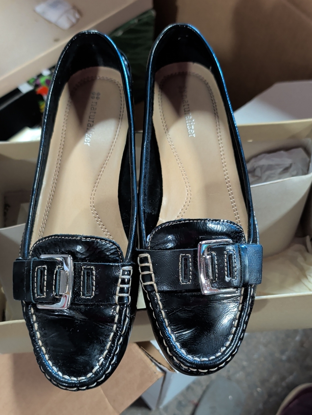 Naturalizer Heaven Black Leather Buckle Loafers - Classic Slip-On Style